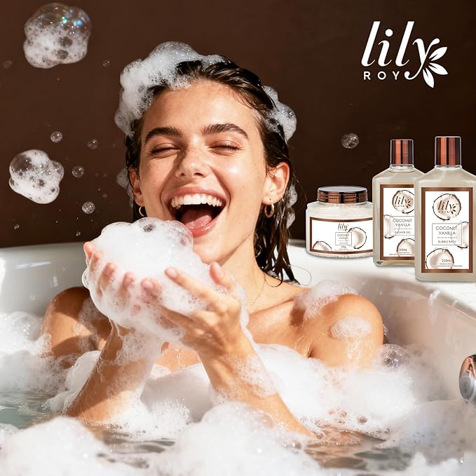 Christmas Gifts Bath and Body Gift Basket Set for Women & Men - 7Pcs Coconut Vanilla Spa Gift Basket Set for Women, Gift Set | Perfect Valentine's, Birthday, Mothers Day for Mom, Gift for All Occasion