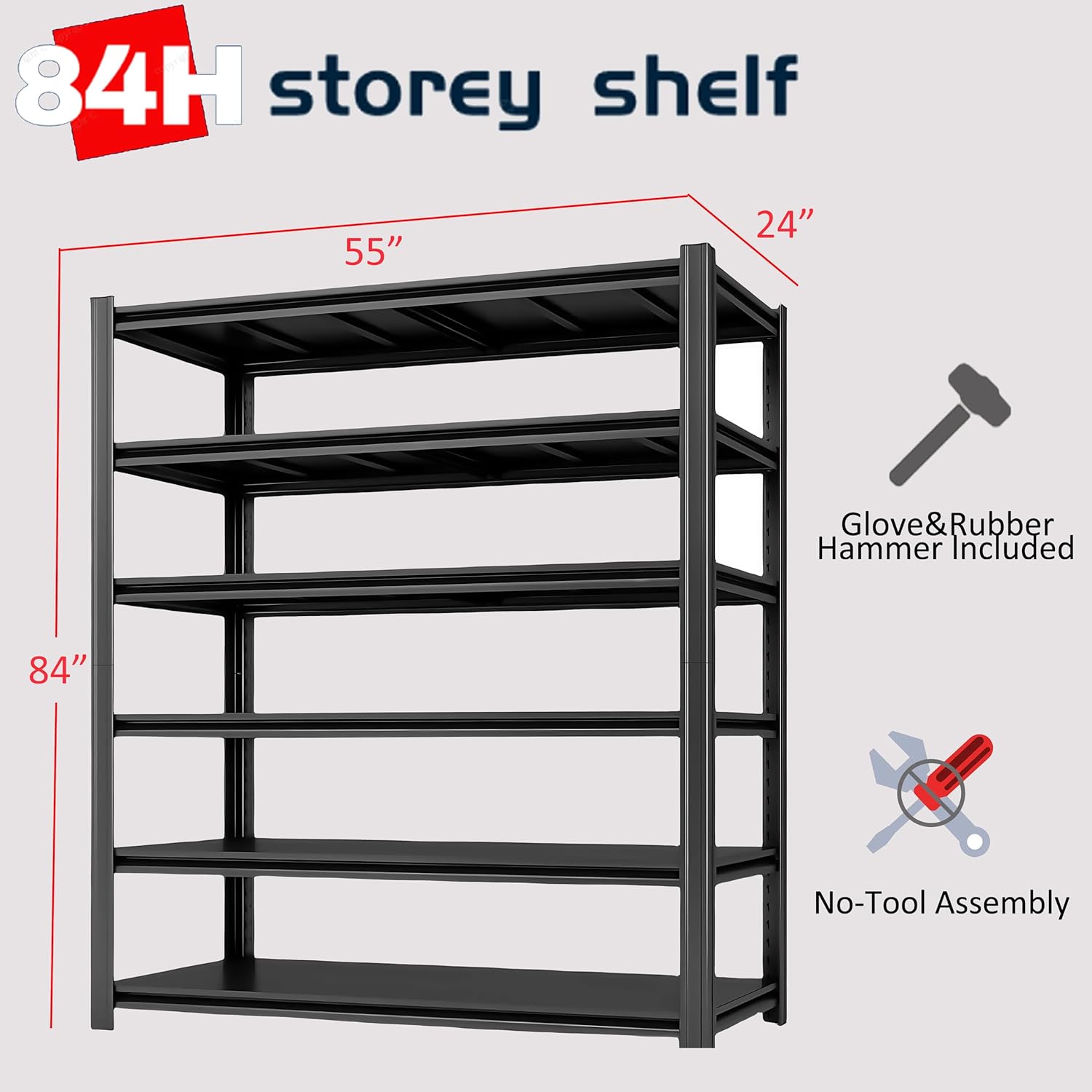6-Tier 55" W x 24" D x 84" H Garage Shelving 3500LBS Storage Shelves Heavy Duty Metal Shelf Unit Adjustable Basement Industrial Storage Racks (6T-84 * 55 * 24)