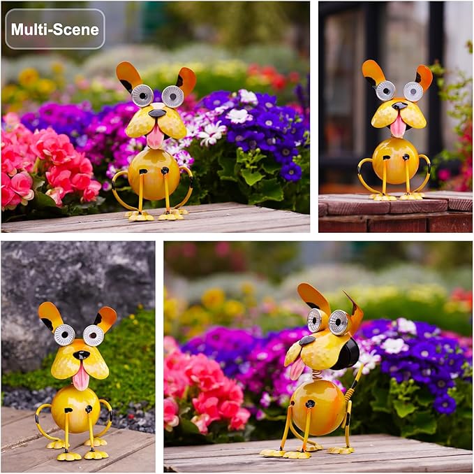 Dog Solar Lights Outdoor,Yard Art Metal Dog Statues,Outdoor Funny Dog Statue for Garden Decor Yard Lawn Ornaments