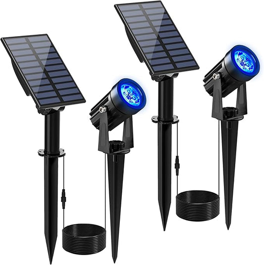 Blue Solar Spot Lights Outdoor,2 Pack Solar Landscape Spotlights IP65 Waterproof 9.8ft Cable, Auto On/Off Outdoor Wall Lights for Garden Yard Driveway Porch Walkway Pool (1-in-1)