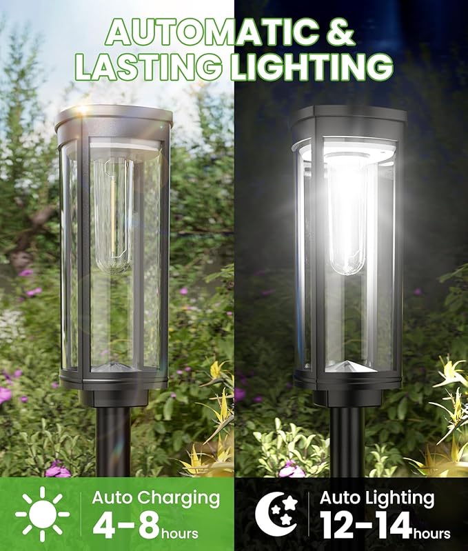 Bright Solar Lights Outdoor 6 Pack, Solar Pathway Lights Waterproof IP65, Auto On/Off Pathway Landscape Lighting, Long Lasting Outdoor Light for Walkway Path Garden Lawn Patio Decor Lighting