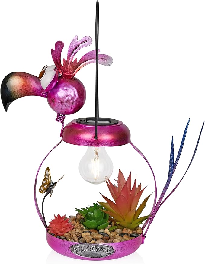Alpine Corporation LYT288SLR-HH Solar-Powered Metal Flamingo w/Garden Enclosed LED Light, Solar Patio Décor, 16''H, Pink