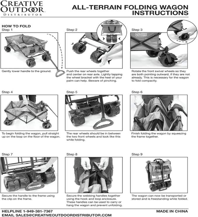 Creative Outdoor Push Pull Hauler Wagon for Kids, 200lbs Weight Capacity, Rubber Wheels, All-Terrain Collapsible and Portable Folding Cart for Garden, Tailgate, Camping, Park, Beach Trips