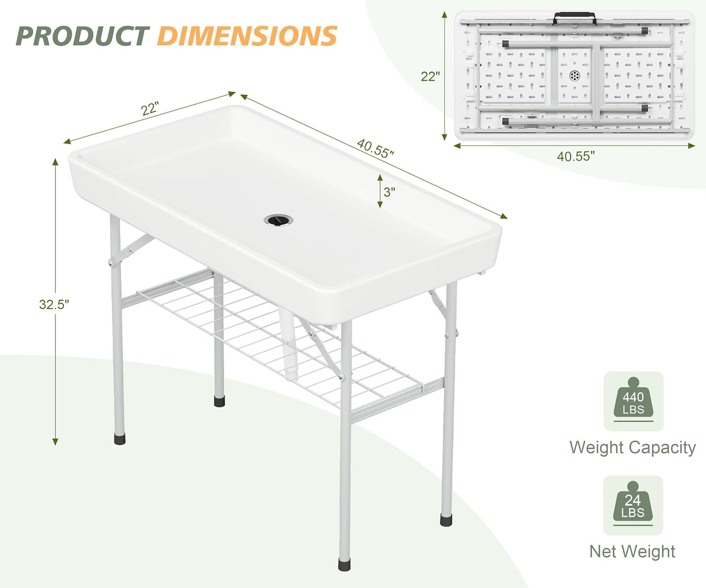 4 Foot Ice Cooler Table with Matching Skirt & Drain Hose, with Iron Stand, Portable Patio Outdoor Chilling Table Portable Bar for Events for Party, Picnic, BBQ, Camping (White)