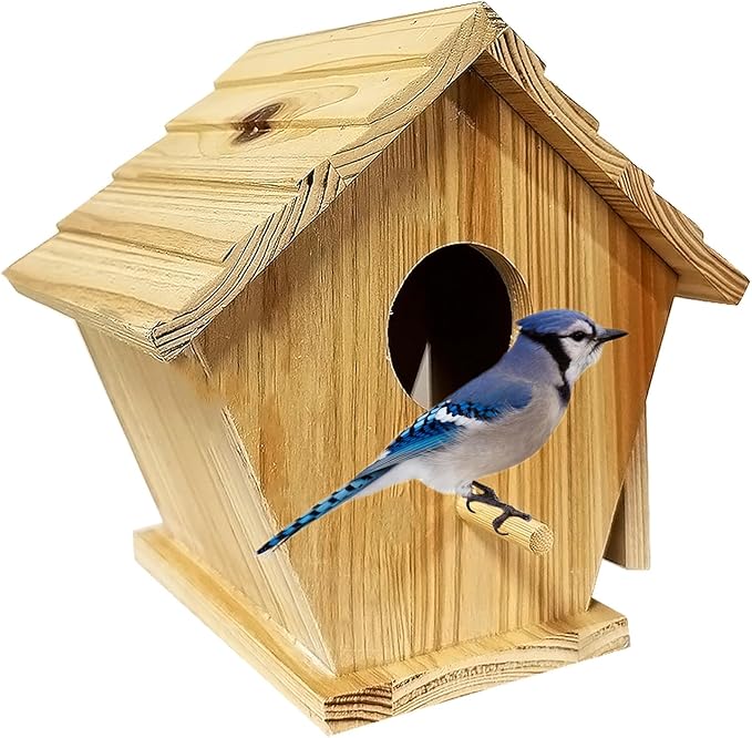 Bird Houses for Outside,Wooden Birdhouse Finch Cardinals Hanging, Birdhouse Nesting Box for Wild Bird Viewing,Funny Patio and Outdoor Yard Decoration (House)