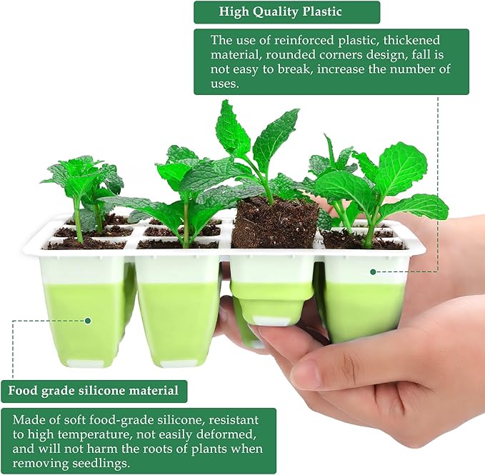 6pcs Reusable Seed Starter Kit, 72 Cells Seed Starter Trays, Silicone Seedling Starter Trays for Starting Plant Seeds with Flexible pop-Out Cells, Indoor Gardening Plant Germination Trays