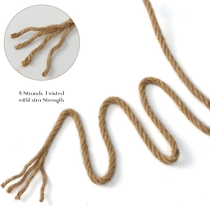 Natural Jute Twine,164 Feet 8mm inch Hemp Twine Rope for Gift Wrapping Craft Plant Garden Christmas Handmade Arts Decoration Packing String Home Decor