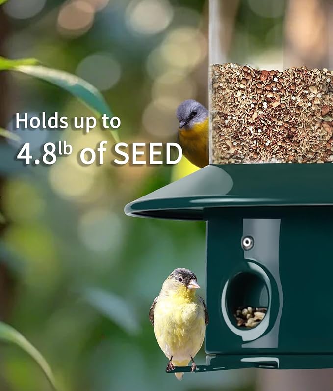 Bird Feeder for Outdoors: Squirrel Proof Bird Feeders, Gravity Sense Squirrel Proof Wild Bird Feeders for Finch Cardinal Chickadee, 4.8LB Large Capacity Hanging Birdfeeder