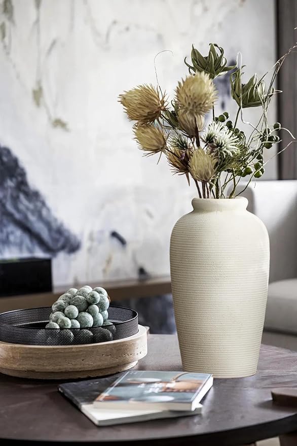 Decorative Ceramic Rustic vase,Tall vase for Minimalist Decoration,11" Large Vintage Vase for Home Decor,Centerpiece,Living Room,Enterway,White