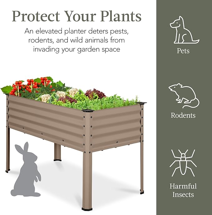 Best Choice Products 48x24x30in Galvanized Raised Garden Bed, Metal Elevated Planter Box, Vegetable Garden for Backyard, Patio, Balcony - Taupe