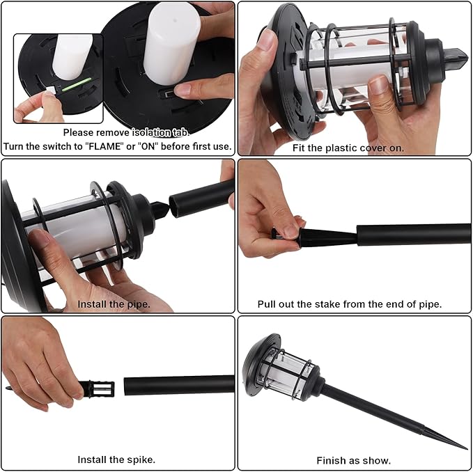 Dynaming 6 Pack Solar Flame Torch Lights Outdoor, Dual Use Flickering Flame Garden Light, Hanging Lantern Lights, Auto On/Off & Waterproof Landscape Lighting for Lawn Patio Yard Walkway Driveway