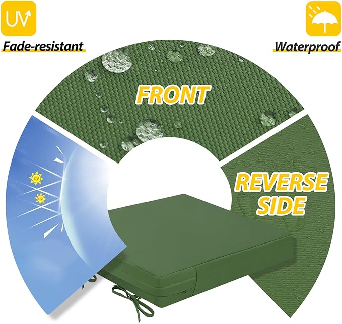 AAAAAcessories Outdoor Seat Cushions for Chairs, Waterproof, Fade-Resistant Patio Furniture Replacement Cushions, 19" x 19" x 3", Set of 2, Dark Moss