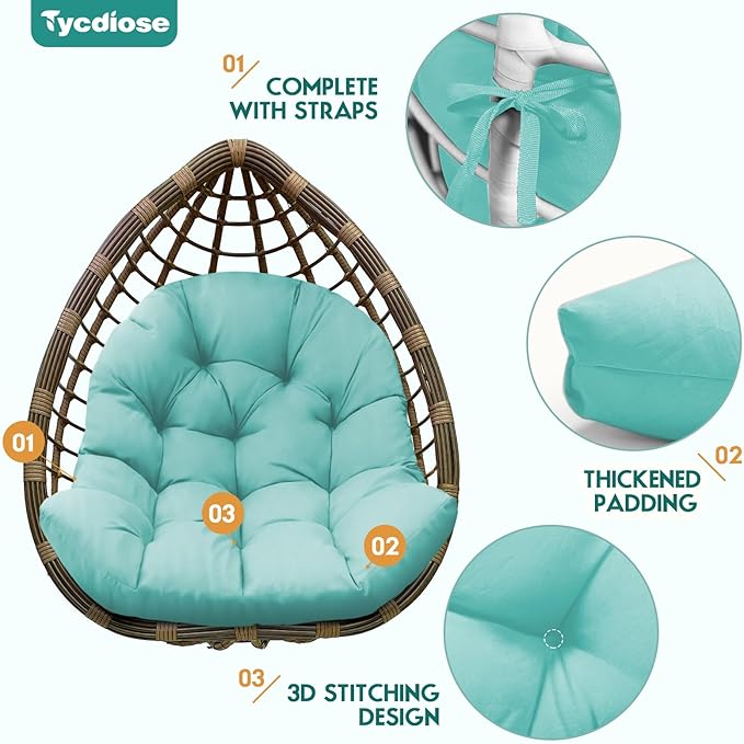 Egg Chair Cushion Replacement, Waterproof Outdoor Hanging Egg Chair Cushion Hammock Swing Chairs Cushions Pads, U-Shaped Thickened Cushions for Hanging Eggs Chairs, 47x33x7 Inches (Teal)