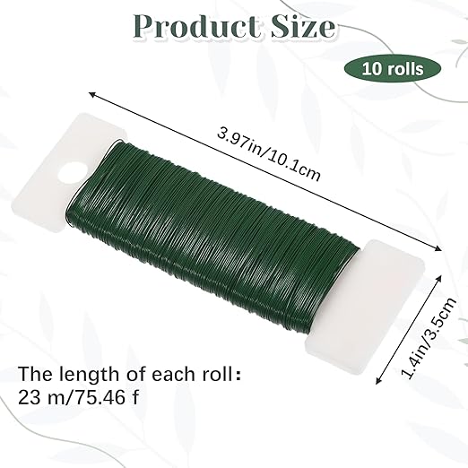 10 Packs Green Floral Wire, 255 Yards Wreath Making Supplies Flower Wire for Crafts, Floral Stem Plant Craft 22 Gauge Wires Bendable, Flexible Christmas Flower Bouquet Accessories Florist Wires