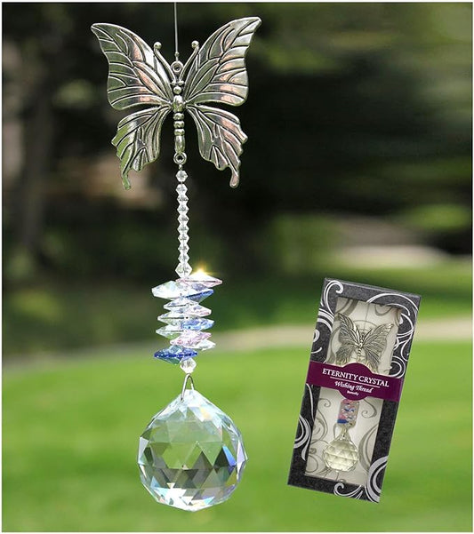 Crystal Garden Suncatcher Hanging Crystals Ornament for Window Rainbow Maker Prisms Home Decor Gift Boxed Sun Catcher Gift Idea for Mom Friends Grandma,Butterfly