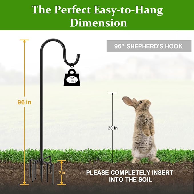 96" Shepherds Hooks for Outdoor with 7 Prongs Base, Heavy Duty Bird Feeder Pole for Hanging Lantern, Hummingbird Feeder, Shepherds Hook for Bird Feeders Outside,1 Pack
