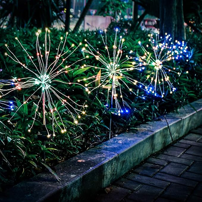 DIY Solar Garden Lights ETL Certified, 105 LED Solar DIY Flowers Fireworks Stars Lights Outdoor, RockyMars Waterproof Solar Powered Pathway Lights for Path Lawn Walkway Patio Yard Christmas, 2 Pack