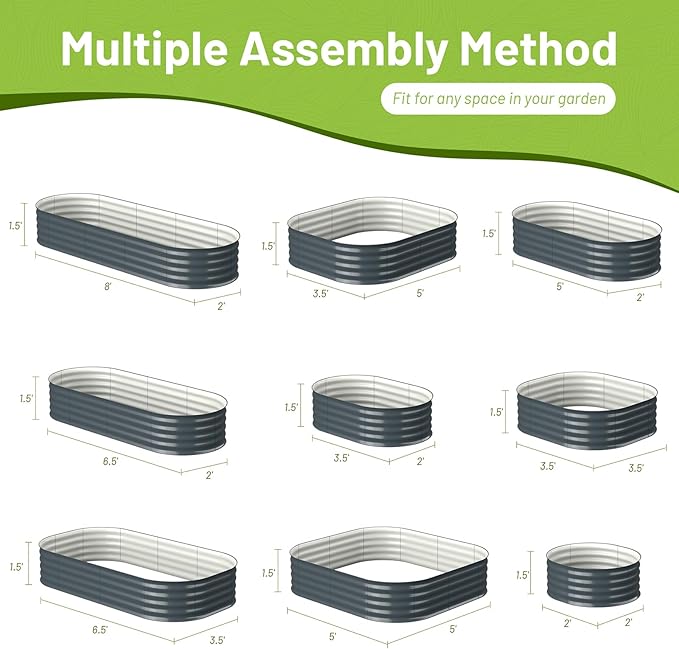 8x2x1.5ft Raised Garden Bed-Oval Outdoor Galvanized Planter Box for Vegetables, Fruits,Herbs, Flowers,Metal Raised Garden Bed kit-Black Grey