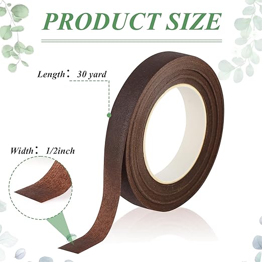 Phinus 9 Rolls Floral Tape, 1/2 Inch x 30 Yard Flower Tape, Green Floral Tape for Floral Crafts Supply, Bouquet Stem Wrapping, Wedding Bouquet (Brown)