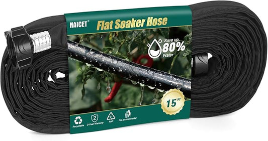 Flat Soaker Hose 15FT Lightweight and Flexible Irrigation Solution for Garden Beds, Flower Beds, and Lawns (15FT)
