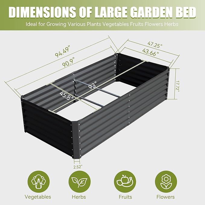 Domi Galvanized Raised Garden Bed, Outdoor Planter Garden Boxes Large Metal Planter Box for Gardening Vegetables Fruits Flowers, Dark Grey (8x4x1.5ft)