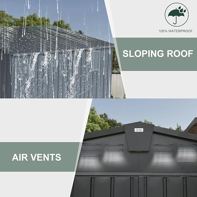 Domi Outdoor Storage Shed 11' x 12.5', Metal Sheds Steel Utility Tool Storage House with Double Lockable Doors & Air Vents for Patio Garden Lawn Backyard, Dark Gray