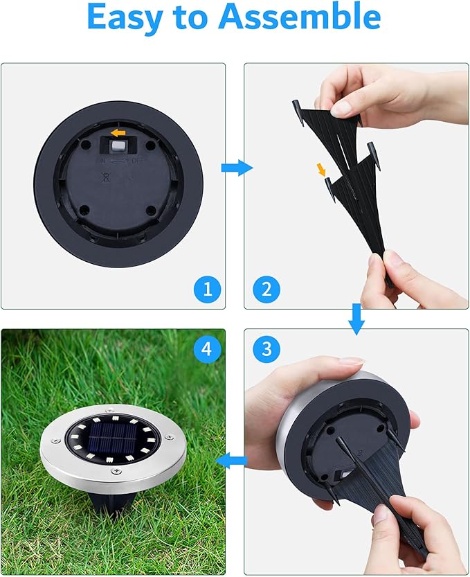 Biling Solar Outdoor Lights 12 Packs, Bright 12 LEDs Solar Ground Lights Waterproof, Flat Pathway Lights Solar Powered for Yard Walkway Garden Driveway (Warm White)