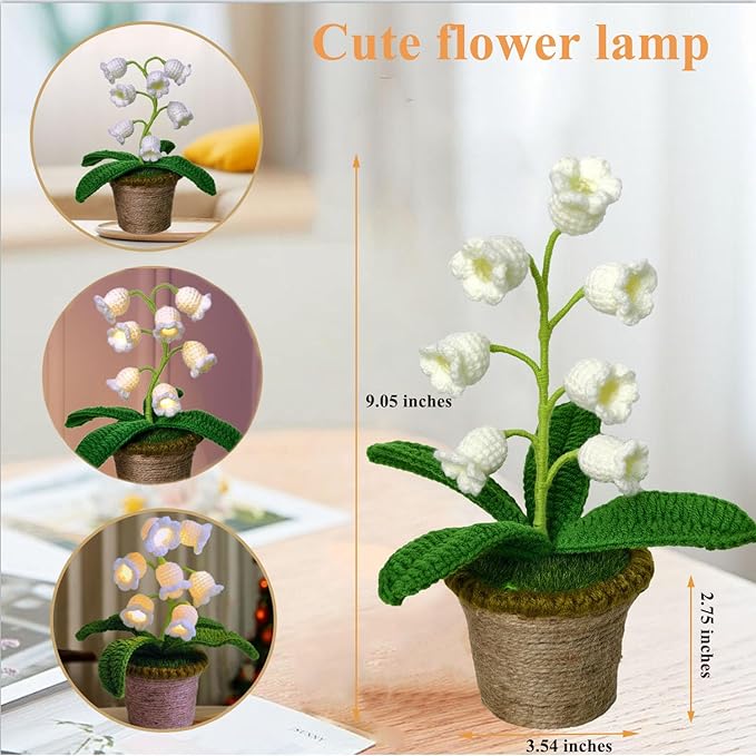 Lily of The Valley Lamp, Crochet Artificial Flower with 7 Little Night Lights, Cute Gifts for Women Wife Girlfriend Birthday Christmas Valentine Mother's Day -Medium