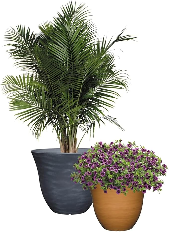 Classic Home and Garden Honeysuckle Resin Flower Pot Planter, Bamboo Brown, 13"