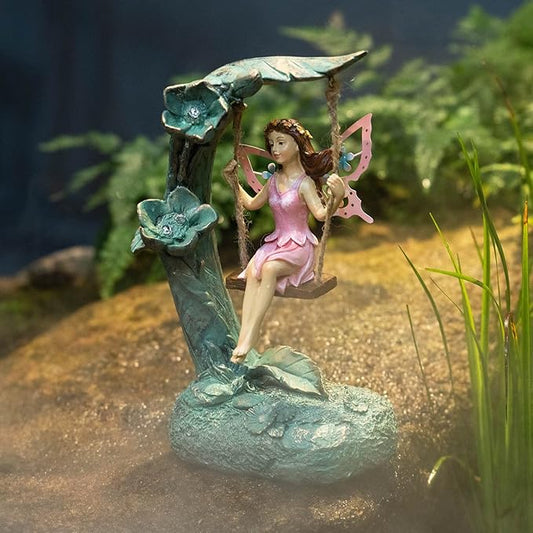 Garden Flower Fairy Outdoor Statue, Patio Lawn Yard Porch Decor, Funny Swing Ornaments, 9.05 Inches Tall
