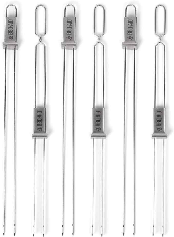 BBQ-AID Premium Barbecue Metal Skewers for Kabobs with Quick Release - Double Pronged, Stainless Steel Metal Skewer for Grilling - Shish Kabob Sticks, Veggies & More