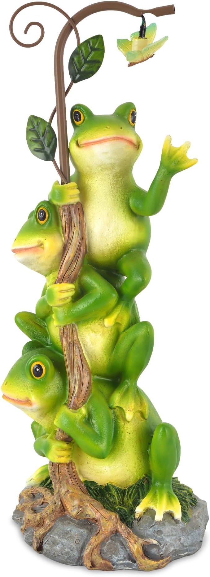 Frog Figurine Garden Decor, Solar Resin Frogs Outdoor Statue, Funny Frog Gift Sculpture Decoration for Home Patio Yard Lawn Porch Ornament