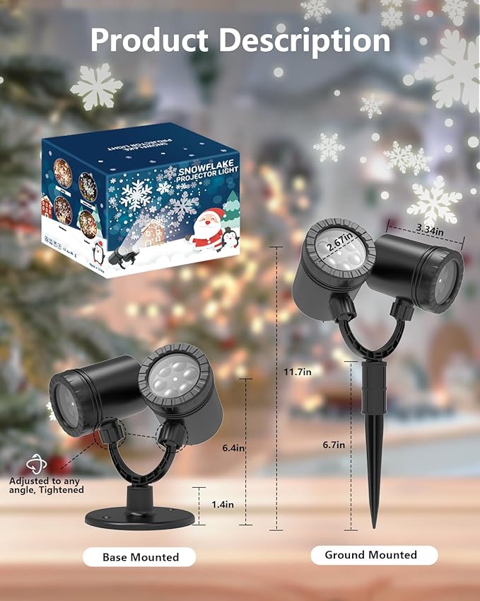 Christmas Projector Lights Outdoor,IP65 Waterproof Snowflake Projector Lights,Rotating Snowfall Brighter LED Landscape for Xmas Holiday Home Decor Indoor Outdoor Garden Party Decoration