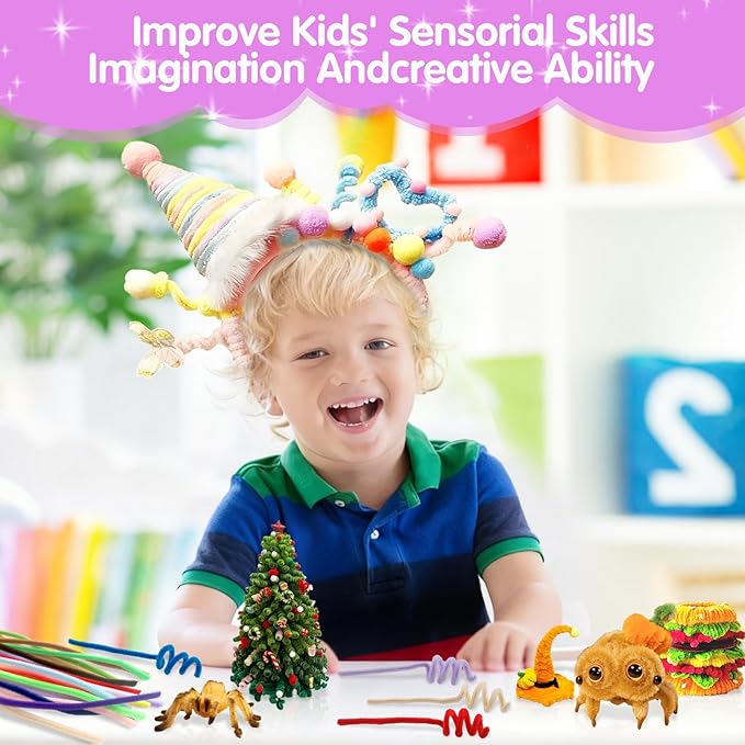 Pipe Cleaners Craft Bulk,1000pcs Arts Crafts,Kids Toys & Games Gifts,Chenille Stems Art Supplies for Projects Creative DIY Room Decor,Christmas Decorations,Juegos para Niños Fidget Toys for Ages 5-7