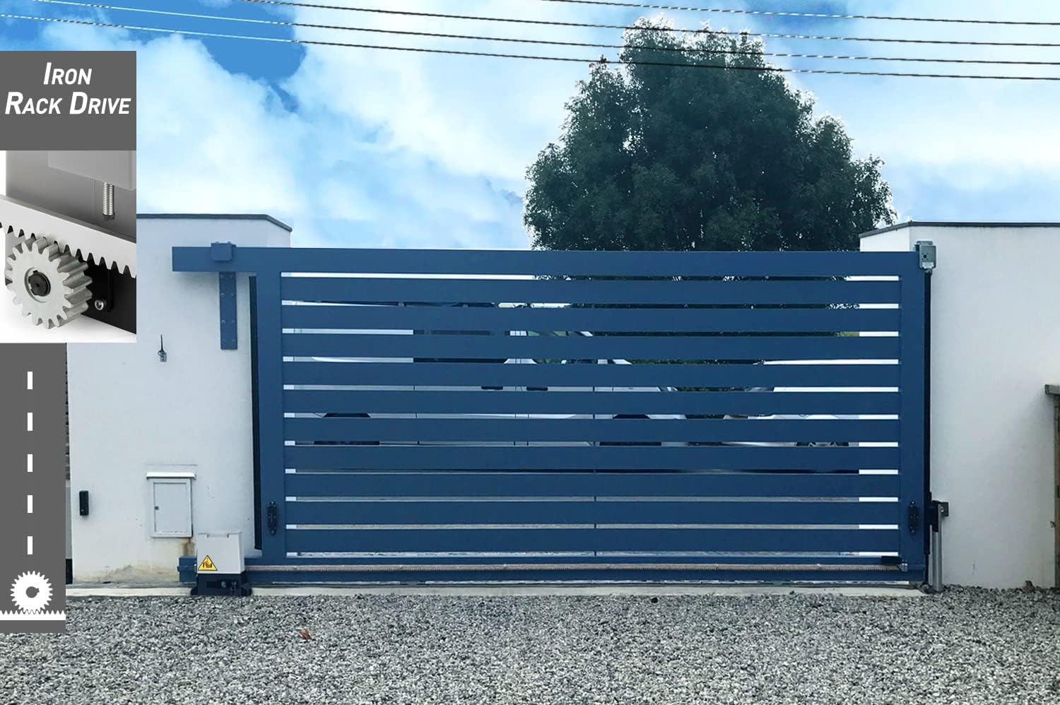 Blütezeit 2650lb Automatic Sliding Gate Opener Rack Drive Operator for Heavy Driveway Slide Gates Up to 40 Feet, Rolling Gate Motor with 2 Remote Controls, Infrared Sensor & Complete Hardware Kit