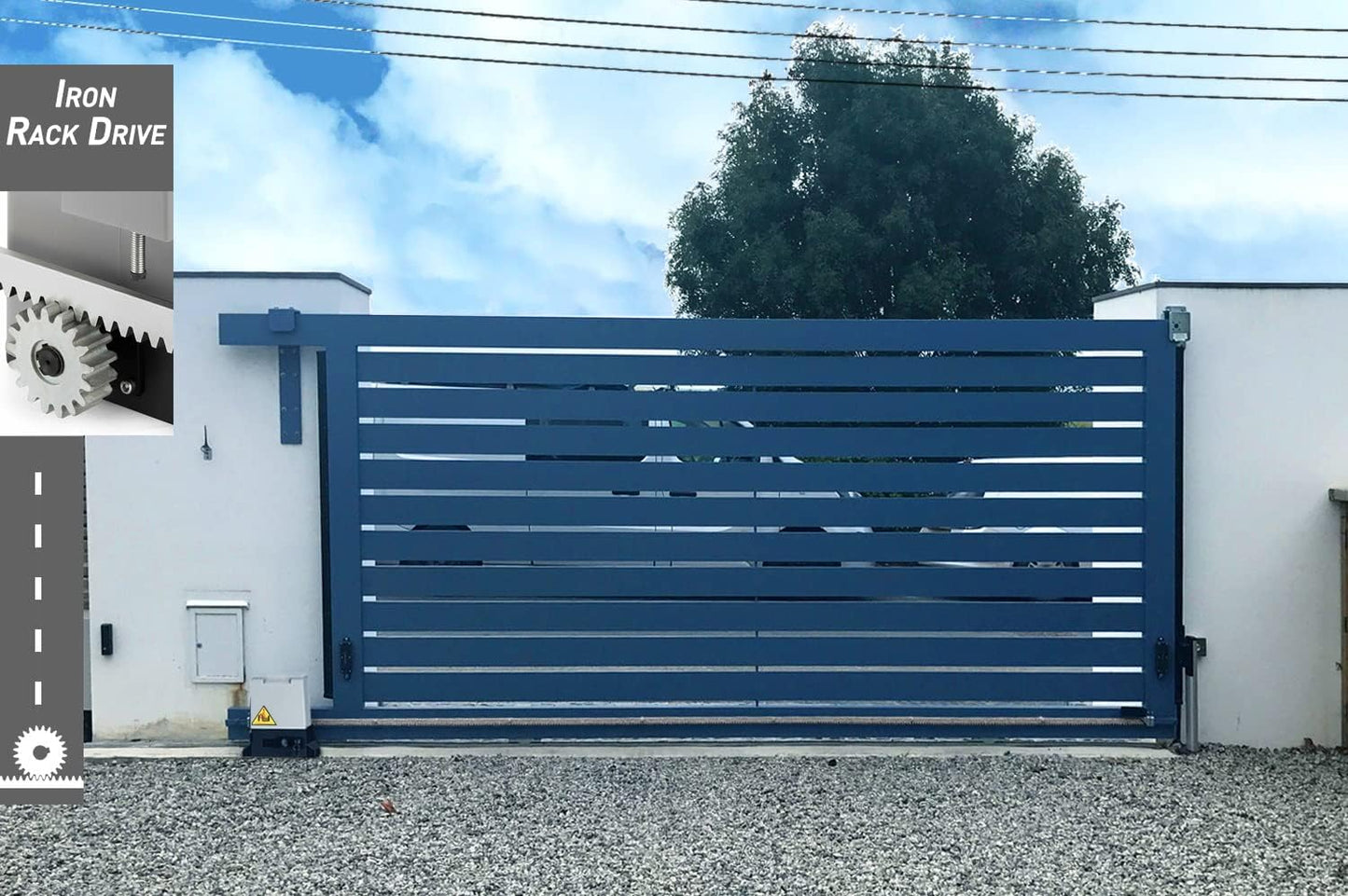 Blütezeit 3970lb Automatic Sliding Gate Opener Rack Drive Operator for Heavy Driveway Slide Gates Up to 40 Feet, Rolling Gate Motor with 2 Remote Controls, Infrared Sensor & Complete Hardware Kit