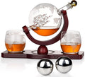 Gifts for Men Dad Fathers Day, PONPUR Whiskey Decanter Globe Set with 2 Ball Stones & 2 Glasses, Anniversary Birthday Gifts for Him Husband Boyfriend Brother, Cool Stuff Gift for Bourbon Scotch