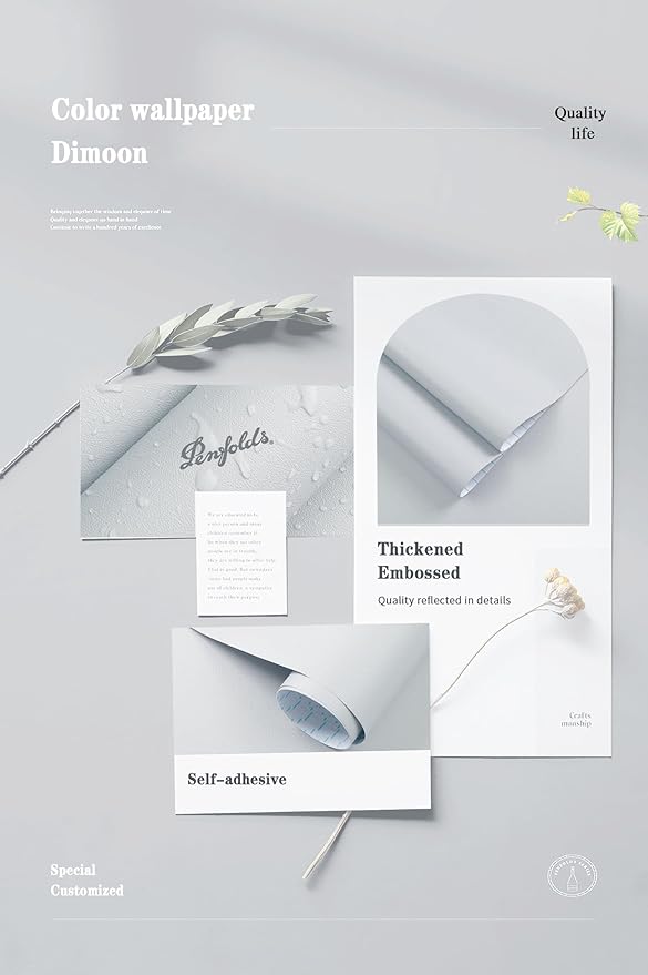 Dimoon 118''x17.7'' Grey Peel and Stick Wallpaper Contact Paper Modern Self Adhesive Wall Paper Removable Renter Friendly Textured Solid Color Shelf Cabinet Vinyl Roll (118''x17.7'',Silver Grey)