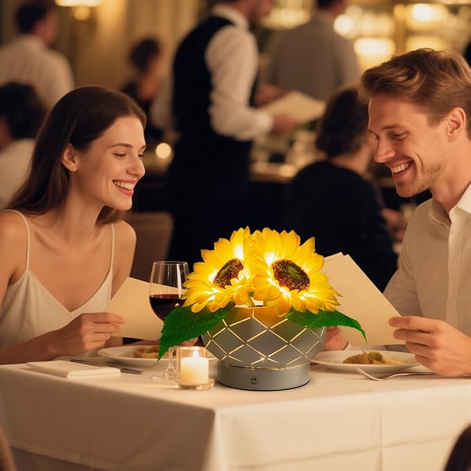 Cordless Sunflowers Table Lamp, Dimmable LED Touch Beside Lamp with Rechargeable Battery Operated, Small Night Light Lamps for Room Home Decor, Birthday Gift for Women Mom