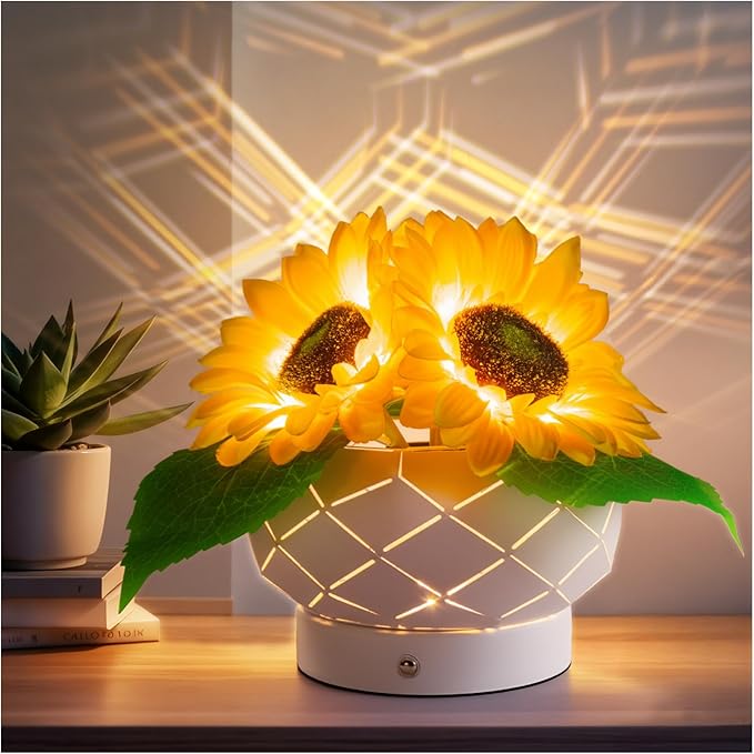 Cordless Sunflowers Table Lamp, Dimmable LED Touch Beside Lamp with Rechargeable Battery Operated, Small Night Light Lamps for Room Home Decor, Birthday Gift for Women Mom