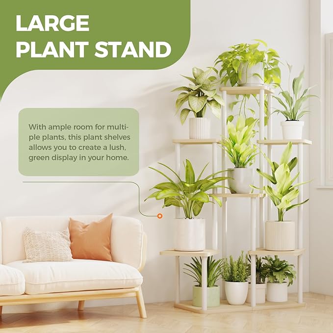 Bamworld 7 Tier Plant Stand Indoor, Large Metal Plant Shelf for Multiple Plants, Tall Tiered Flower Stand for Patio Garden Balcony Living Room Bedroom(White)