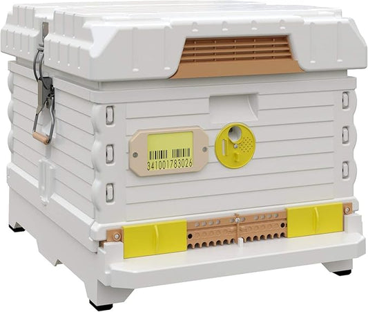 Ergo Insulated 10 Frame Bee Hive Set [NO Frames Included] (Single Hive, White Body Yellow Entrance)