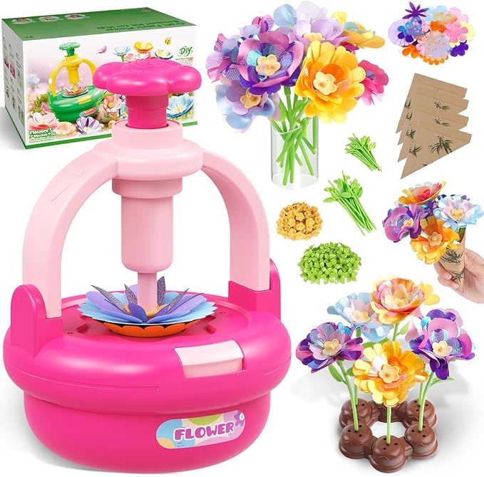 TingingYuli Arts and Crafts Kit for Kids Ages 4-8,Flower Bouquet Toys,DIY Flower Market Toys,Build Your Bouquet,Educational Christmas Birthday Gifts for 3 4 5 6 7 8 9 Year Old Girls-Rose