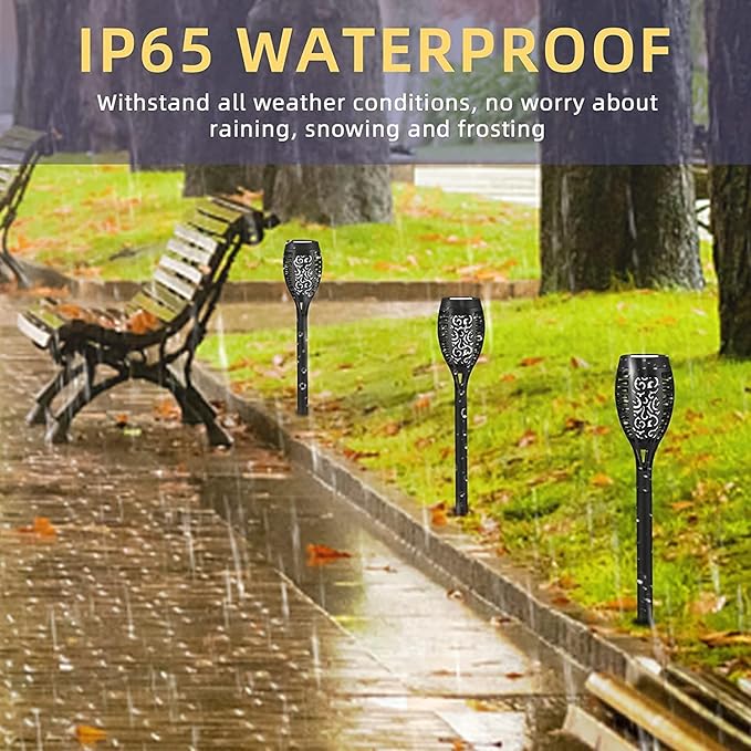 8 Pack Solar Tiki Torches, Flickering Flame Garden Decor, Waterproof LED Torches for Outside Patio Yard (Yellow)