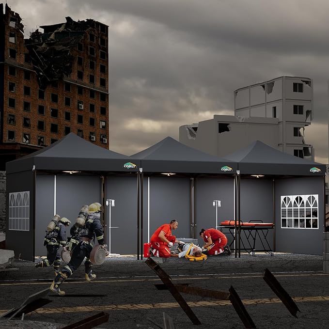 COBIZI 10x10 Pop Up Canopy Tent Heavy Duty with 4 Sidewall, Commercial Outdoor Easy Pop Up Gazebo for Party Wedding All Weather Waterproof UV 50+ with Carry Bag(Leg Upgraded),Gray