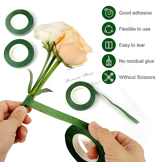8 Rolls Floral Tape 1/2inch Flower Tape, Green Floral Tape for Fresh Flowers, 30 Yards Florist Tape for Bouquet Stem Wrapping and Floral Crafts, Wedding Bouquet