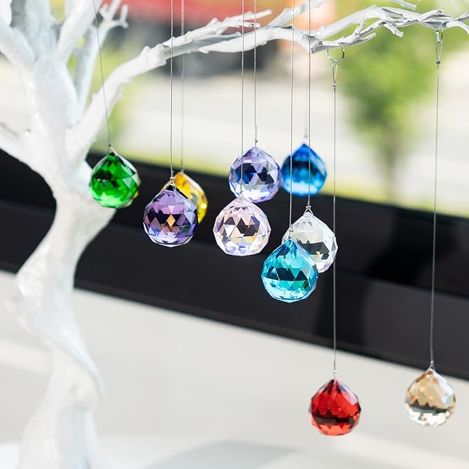 Crystalsuncatcher 30mm Vintage Feng Shui Faceted Decorating Crystal Ball Prism Pendant Suncatcher Multi-Color Hanging Pendant Suncatcher 12pcs