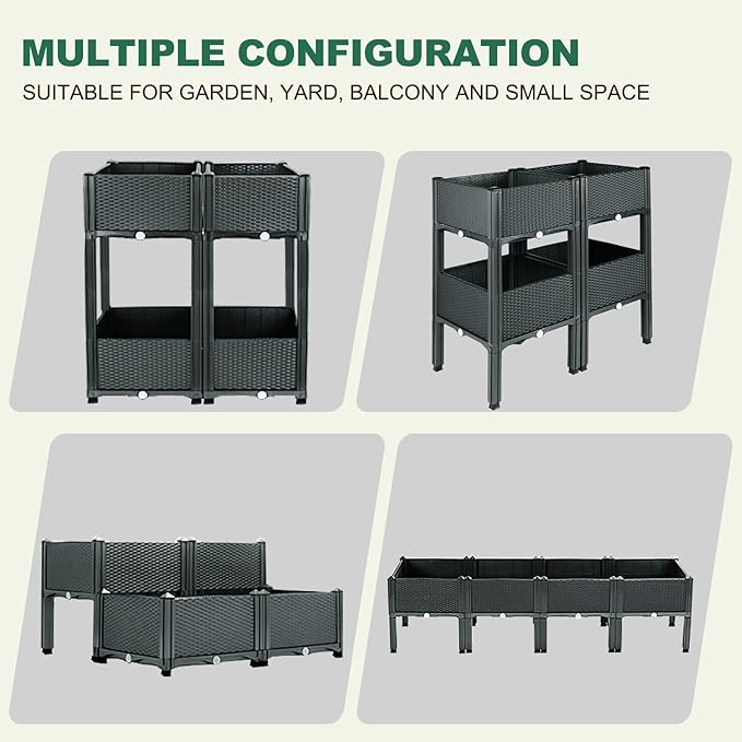 Emalie Raised Garden Beds Elevated Plastic Planter Box with Drainage Plugs Perfect for Vegetables Flowers Herbs Growing Outdoor, 63.0" Lx15.7 Wx16.5 H Grey