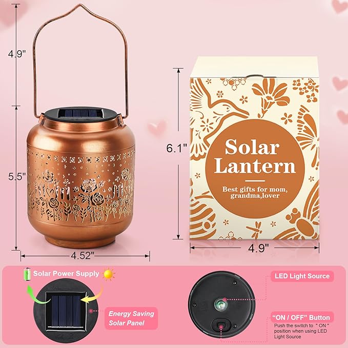 Gifts for Mothers Day Mom Women Grandma Solar Lantern Outdoor Waterproof Rose Flowers Garden Decor Hanging Solar Lights Yard Decorations Outdoor, Birthday Gifts for Mom, Backyard, Patio, Porch