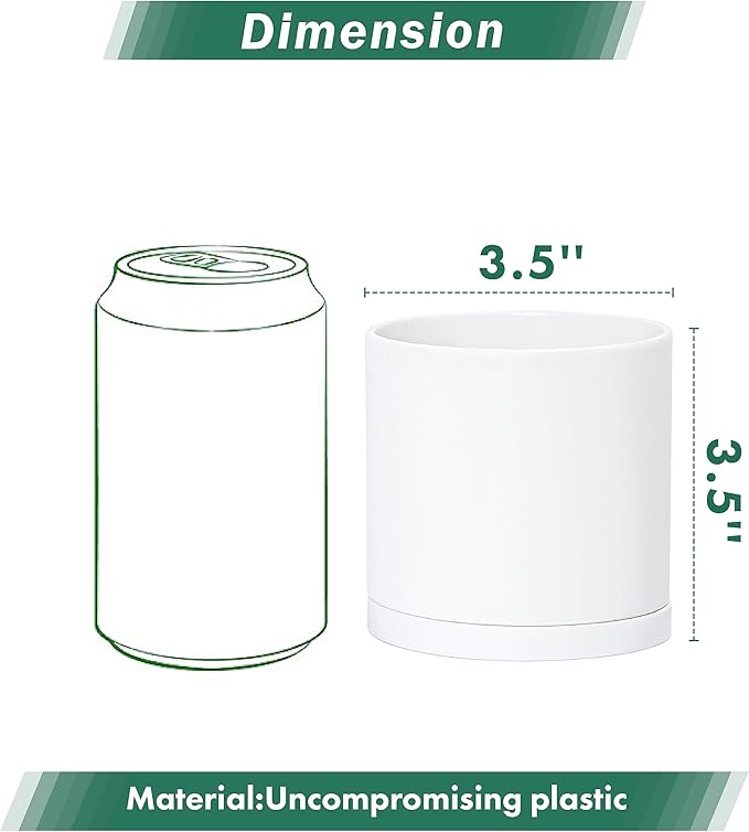 D'vine Dev 12 Pack 3.5 Inch Mini Plastic Plant Pots, Small Garden Planters for Plant with Drainage Holes and Saucers, White Color, 74-Z-D-4